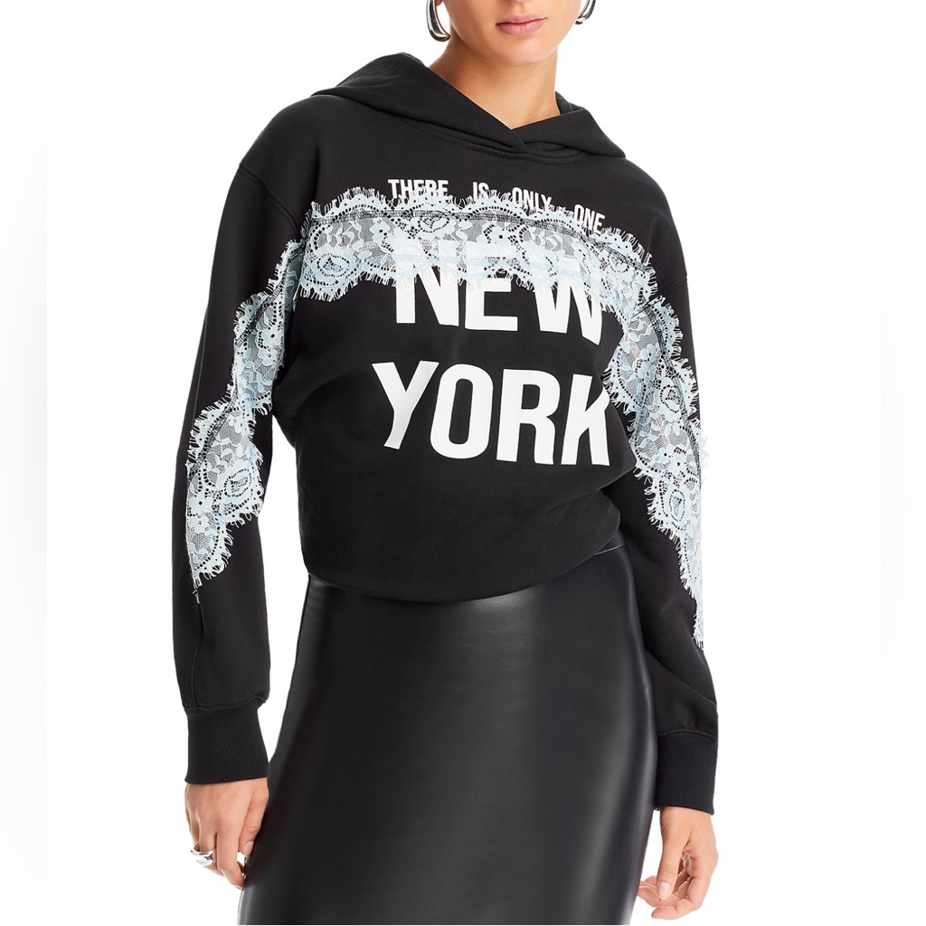 Black New York Sweatshirt With Lace Detail